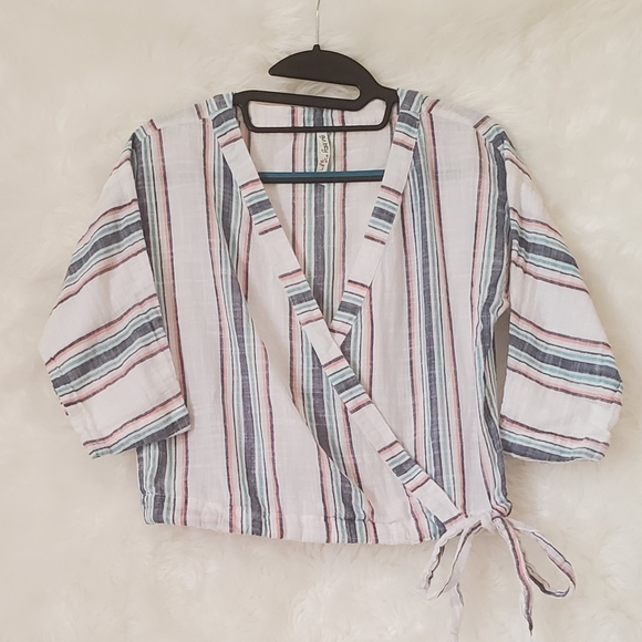3/$20 /Girl Krazy thin striped shirt w/wrap front - Picture 2 of 4